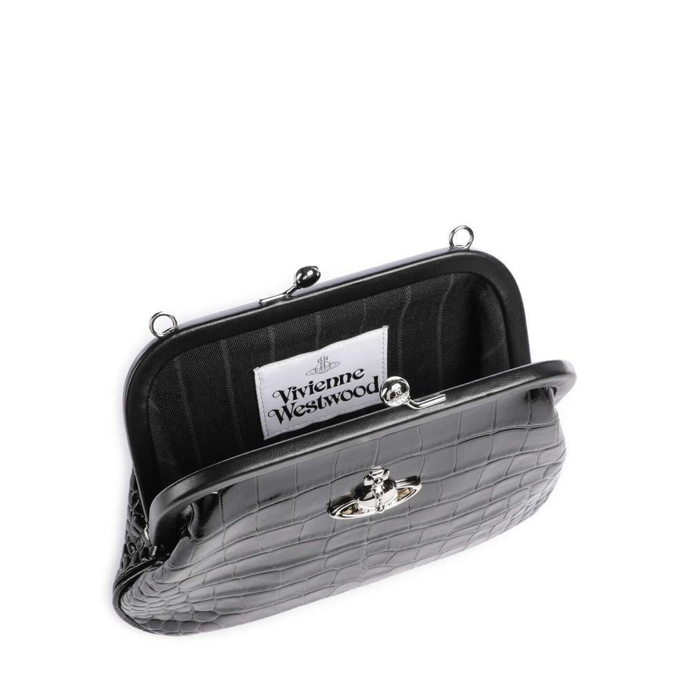 Vivienne Westwood Black Leather Vivian Clutch Shoulder Bag