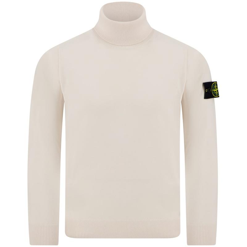 STONE ISLAND Logo Patch Wool Turtleneck Sweater Men Black