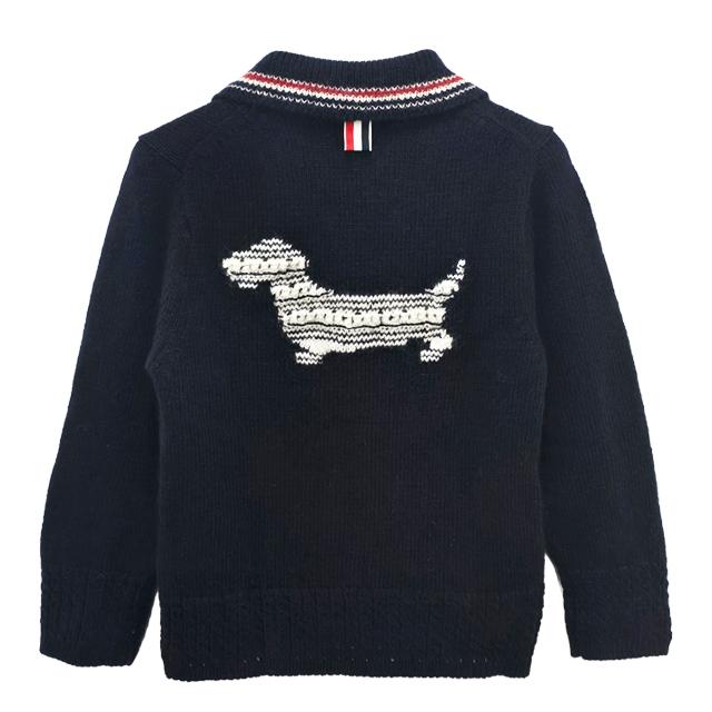 THOM BROWNE Donegal RWB Hector Pointelle Cardigan Navy Wool Women’s