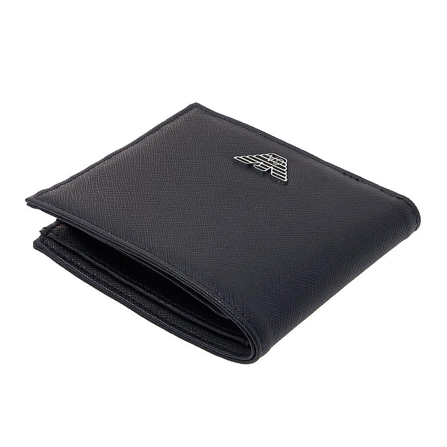 Emporio Armani Men’s Signature Logo Bifold Wallet Navy Leather