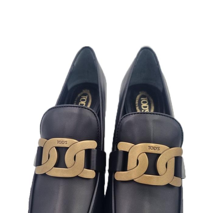 Tods Kate Chain Heel Gold-Tone Pumps Black Leather