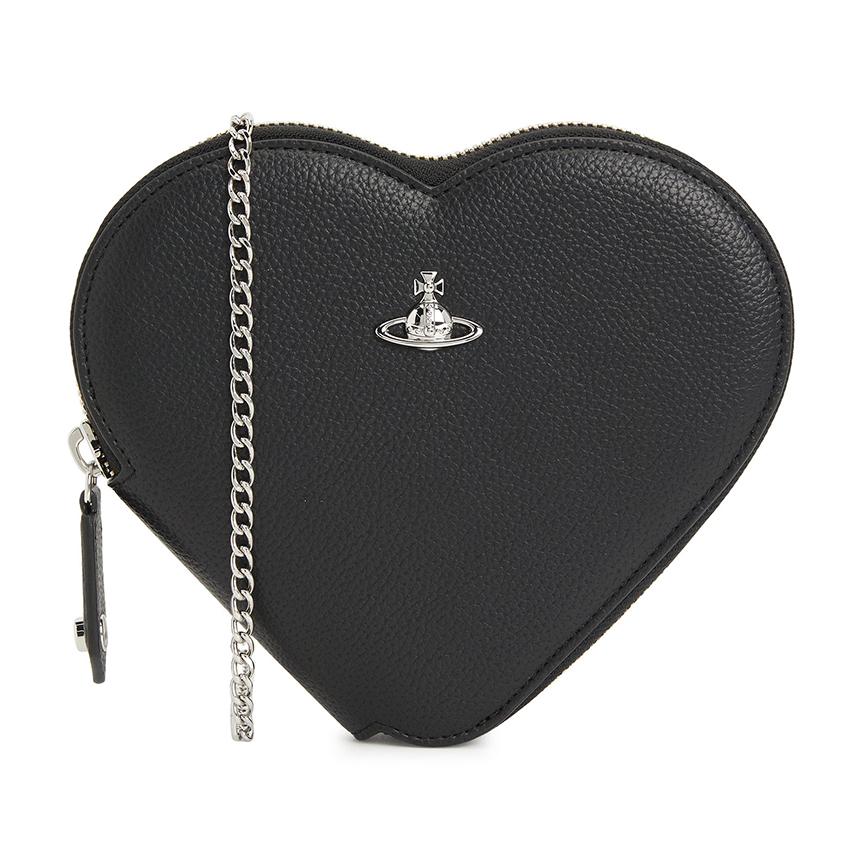Vivienne Westwood Heart Chain Crossbody Bag Black Leather Women