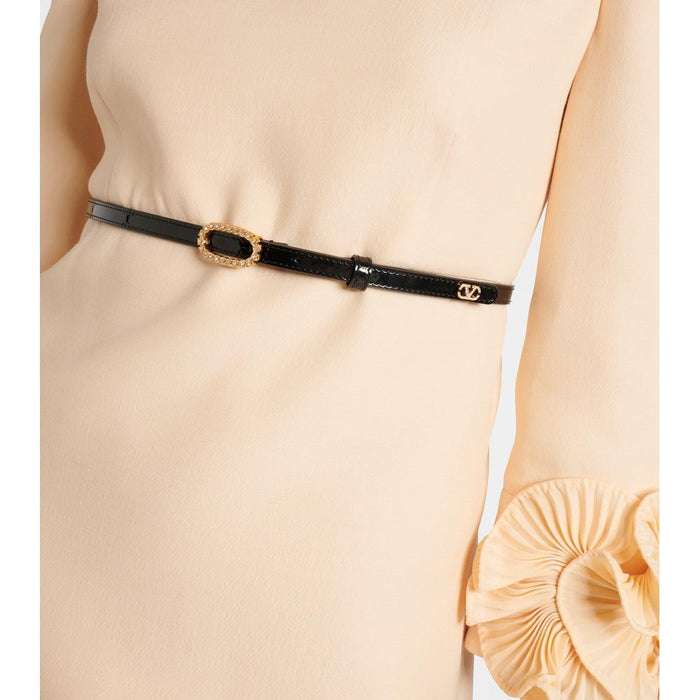 VALENTINO Thin Oval Buckle Women’s Leather Belt Black