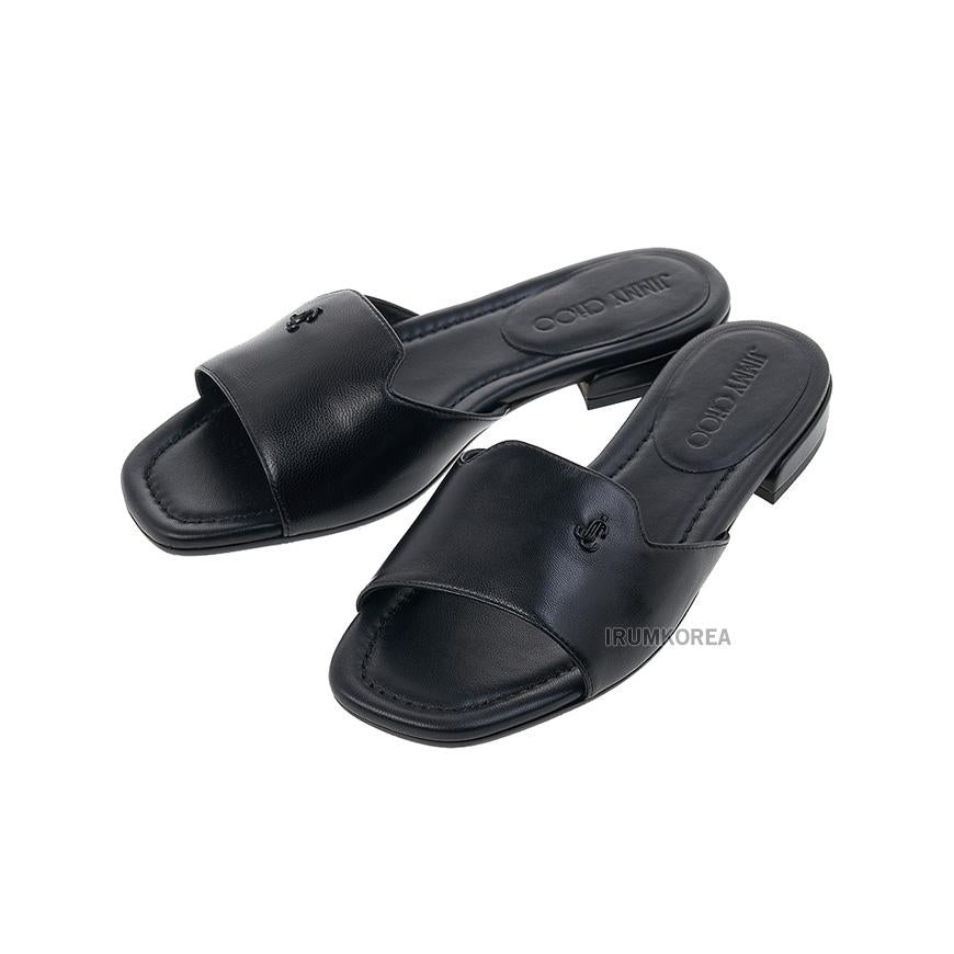 Jimmy Choo Black Nappa Leather Square Toe Open Sandals