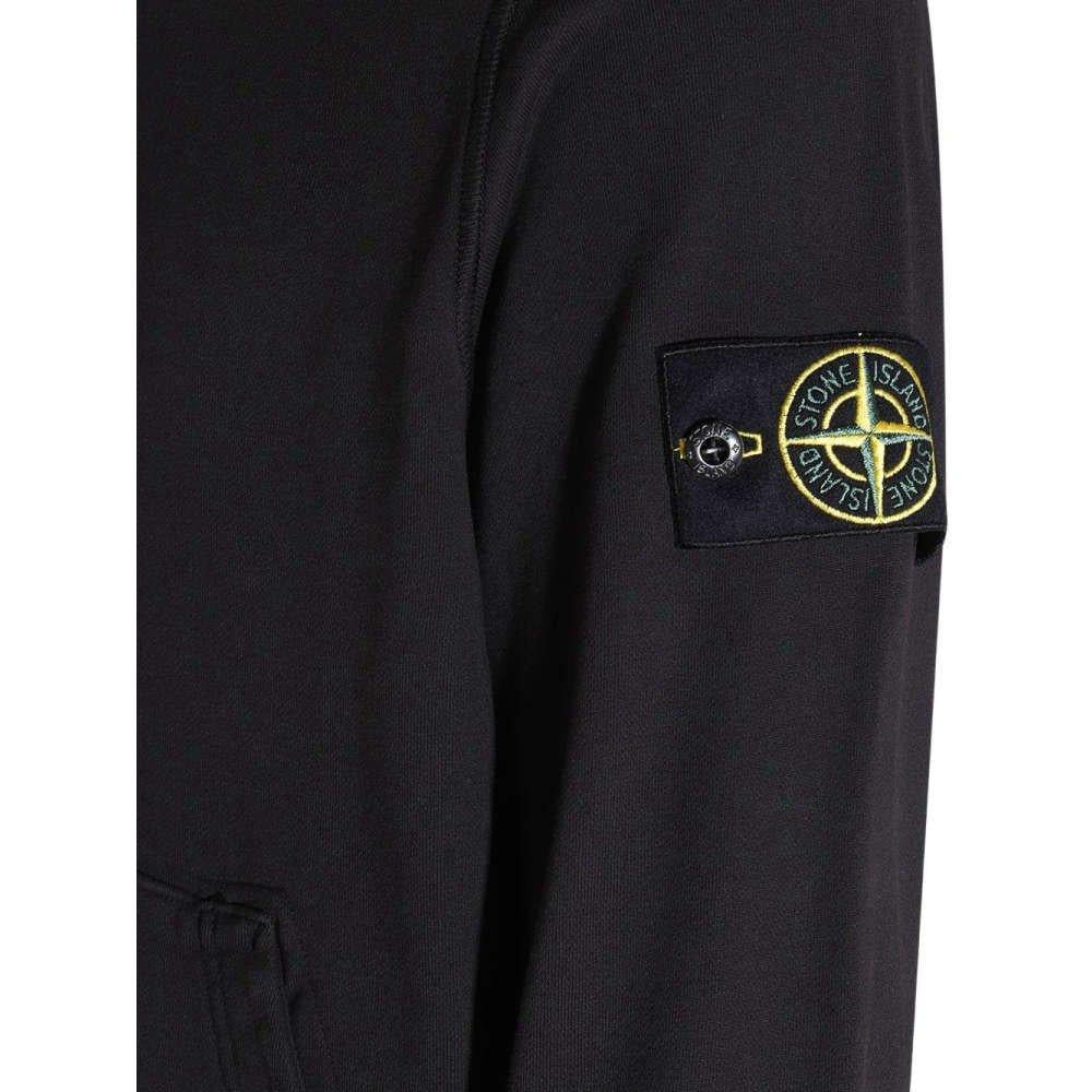 STONE ISLAND Black Woven Patch Logo Cotton Hoodie Unisex