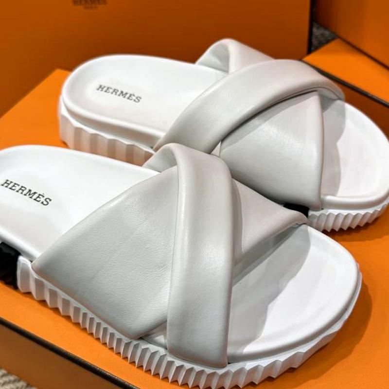 HERMES Infra Calfskin White H Black Sandals