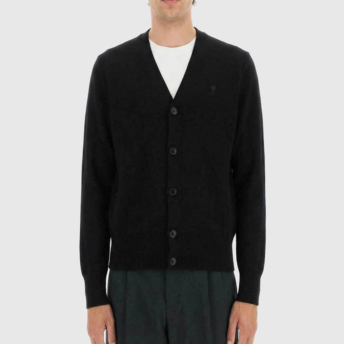 AMI Heart Contrast Cardigan Men’s Knit Sweater