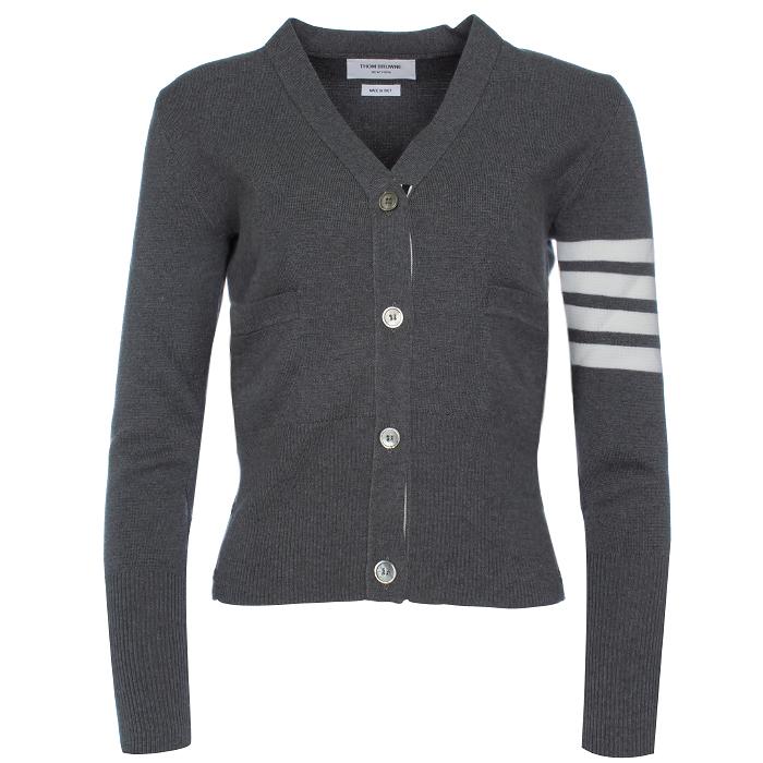 THOM BROWNE Milano Stitch Merino Wool Cardigan Gray Women