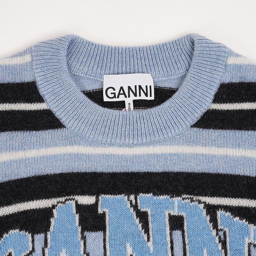 GANNI Women’s Cat Graphic Crewneck Knit Sweater Green