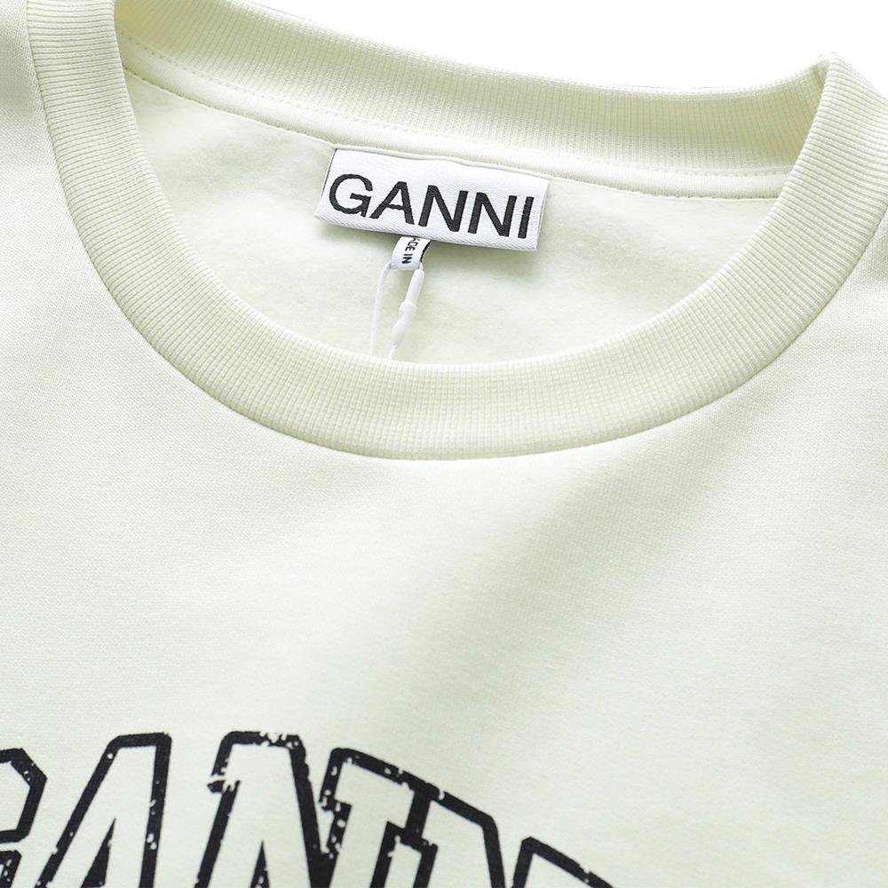 GANNI Logo Print Fleece Sweatshirt Ecru