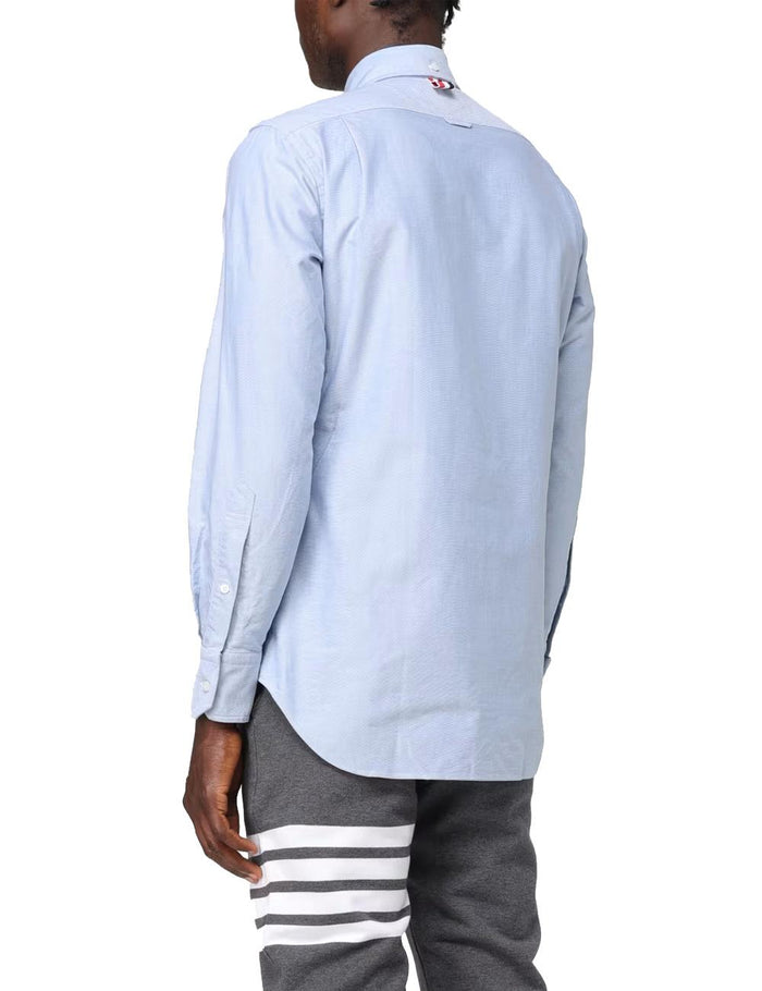THOM BROWNE Light Blue Oxford Classic Grosgrain Placket Long Sl MWL010EF0313 480