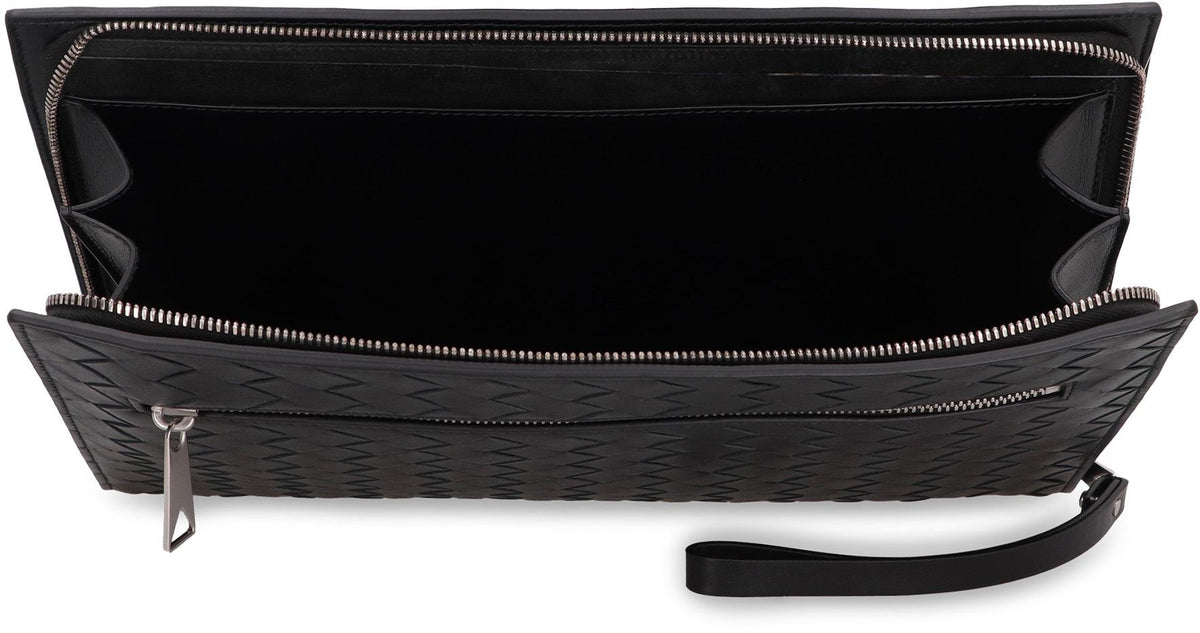Bottega Veneta Black Leather Intrecciato Clutch Bag for Men
