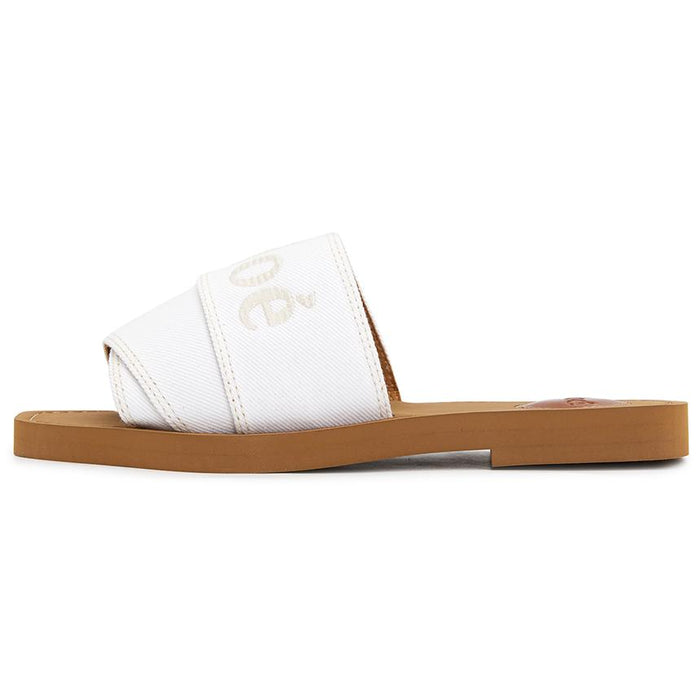 Chloe Woody Womens Mule Slide Sandals Ivory Canvas