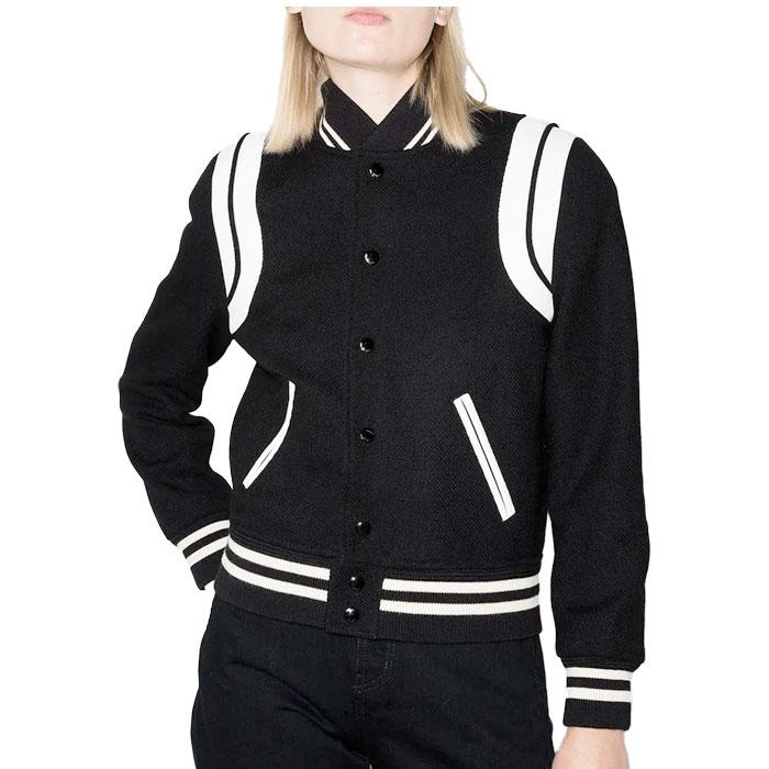 Saint Laurent Women’s Classic Teddy Bomber Jacket Black Leather