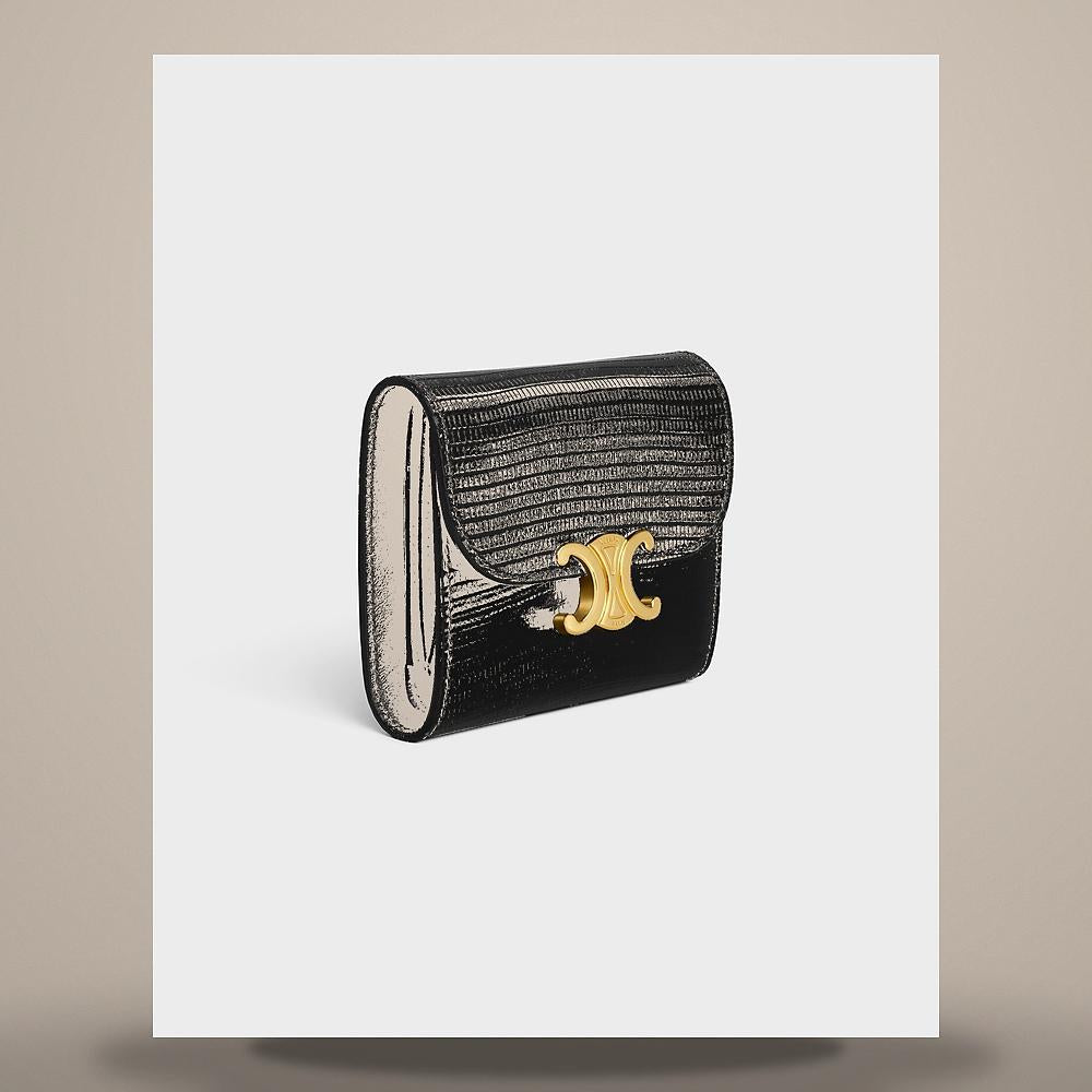 CELINE Triomphe Stamped Compact Card Holder Supple Grain Calfskin L100H2O54 GFS3