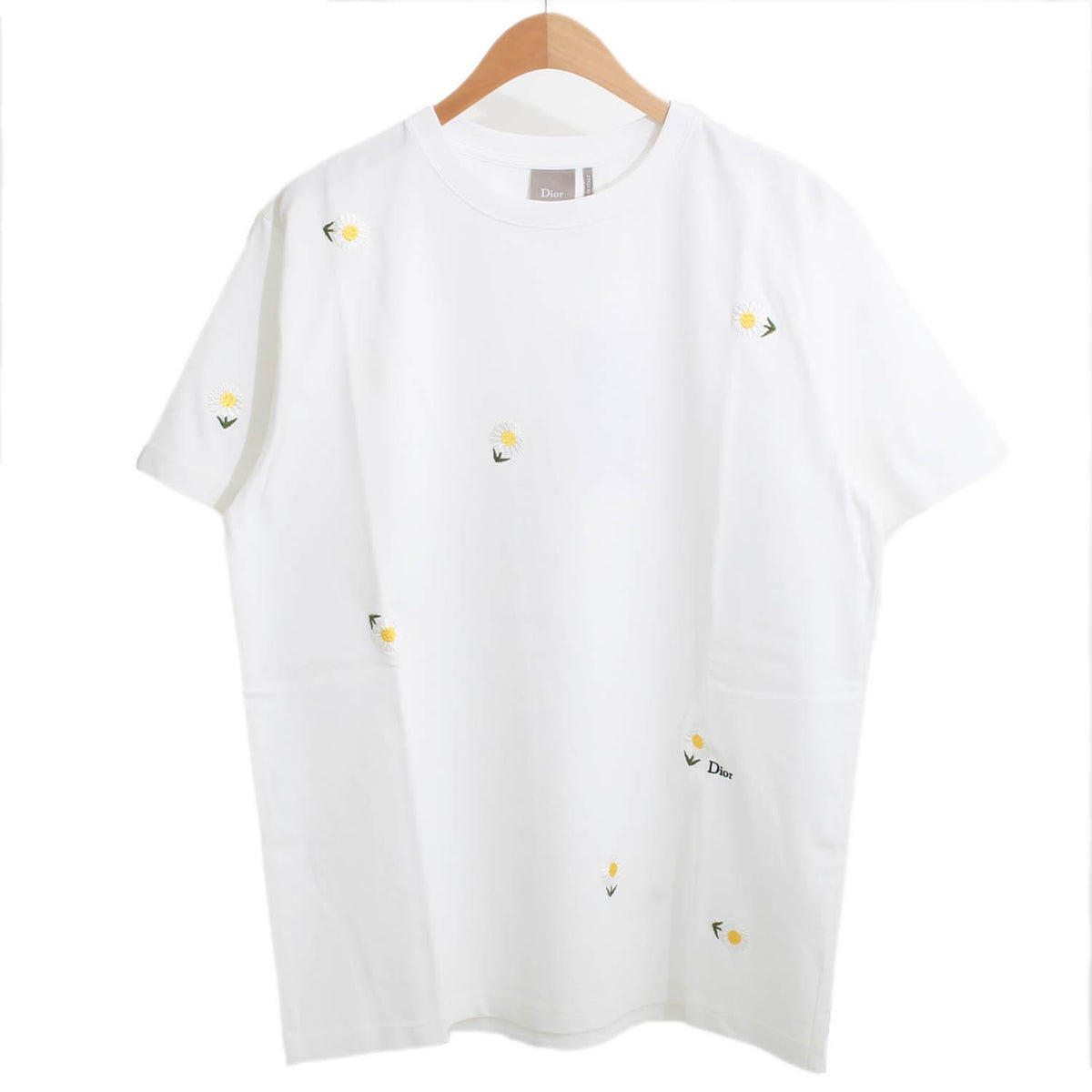 DIOR MEN Daisy Embroidered Logo Short Sleeve T-Shirt White