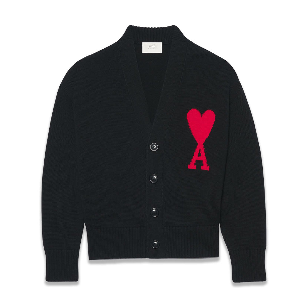 AMI Men's Big Heart Logo Knit Cardigan Black E22UKC0003 016