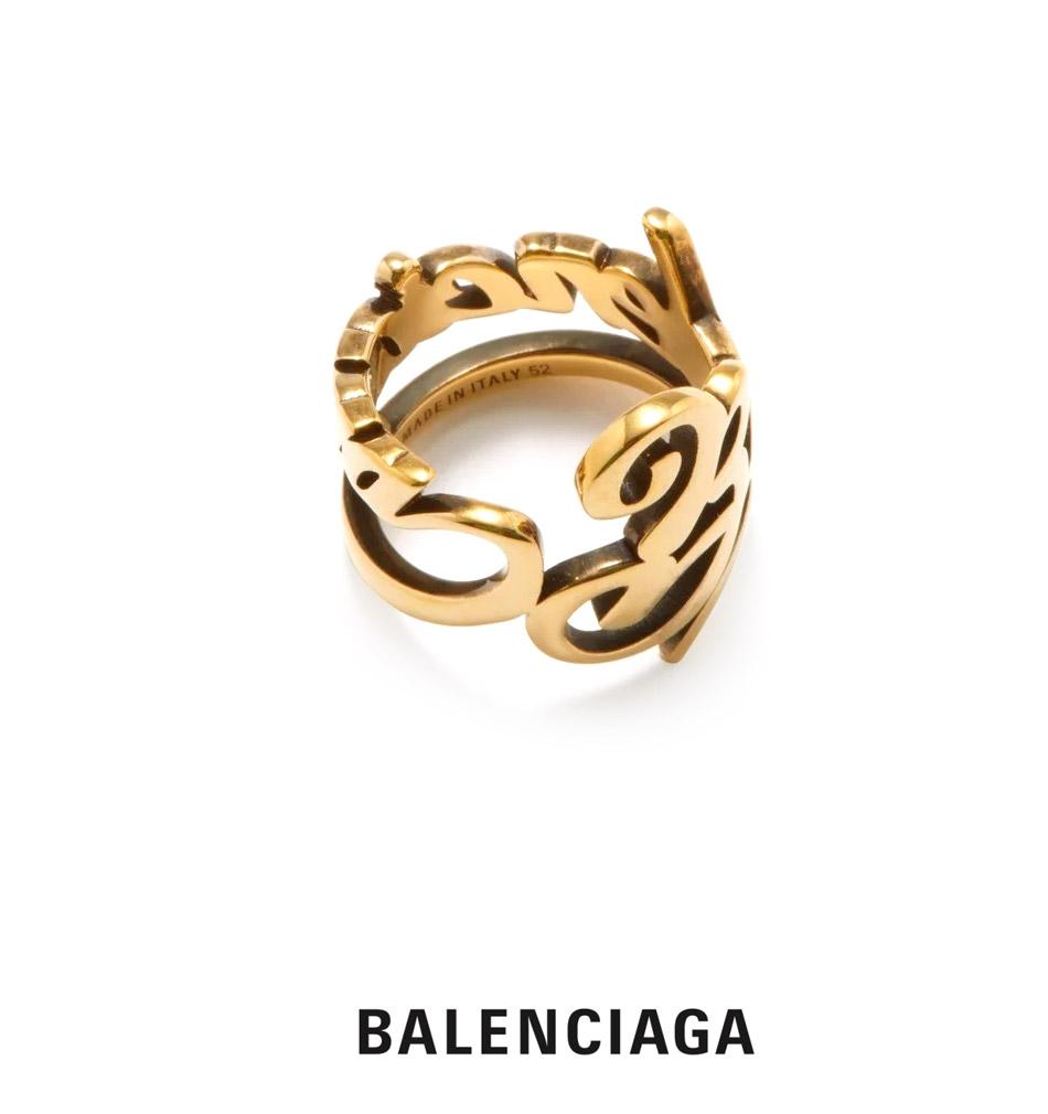 BALENCIAGA Antique Effect Typo Ring Silver Unisex Jewelry