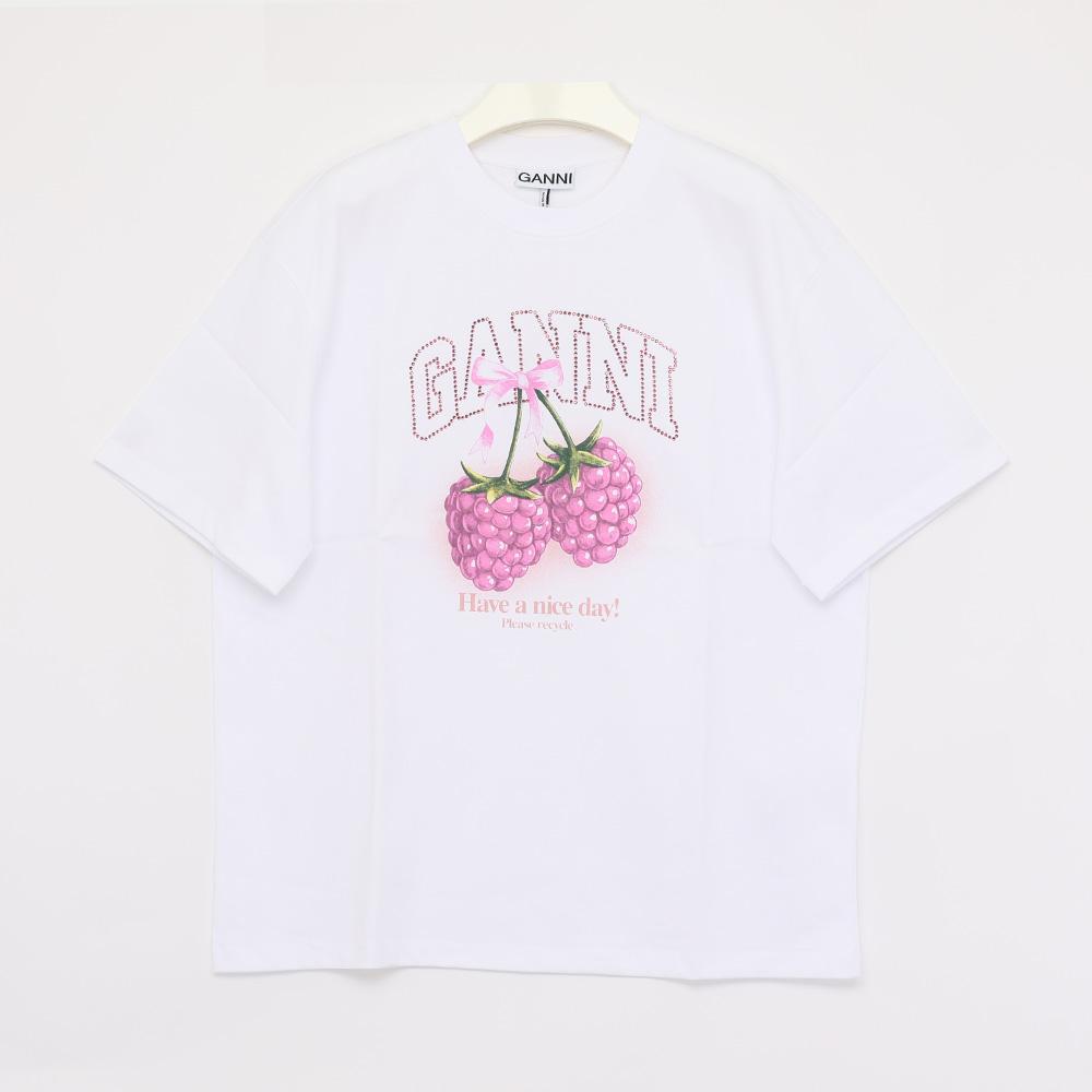 GANNI Heavy Cotton Jersey Raspberry Short Sleeve Women’s T-Shirt A1050140 151