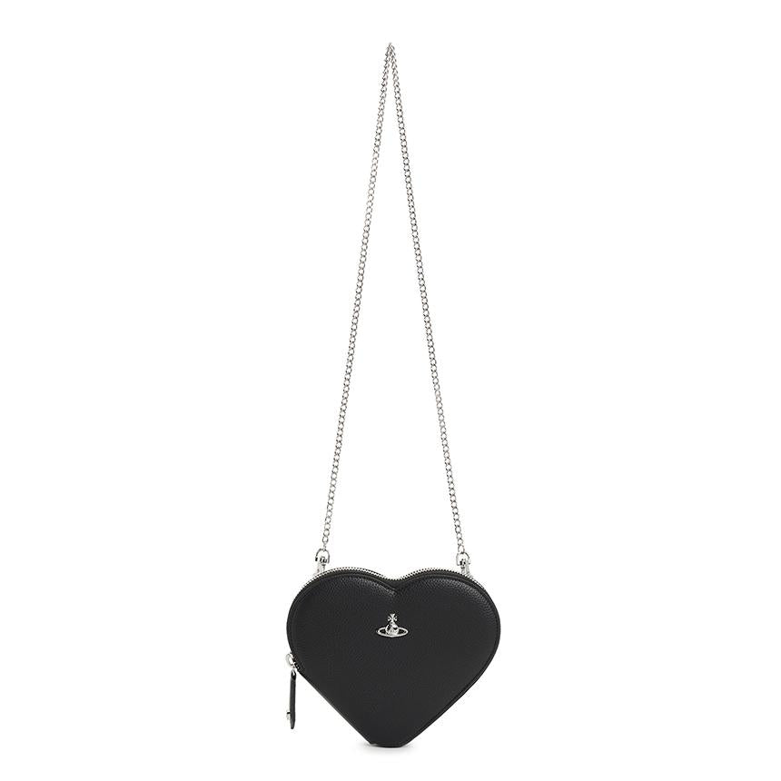 Vivienne Westwood Heart Chain Crossbody Bag Black Leather Women