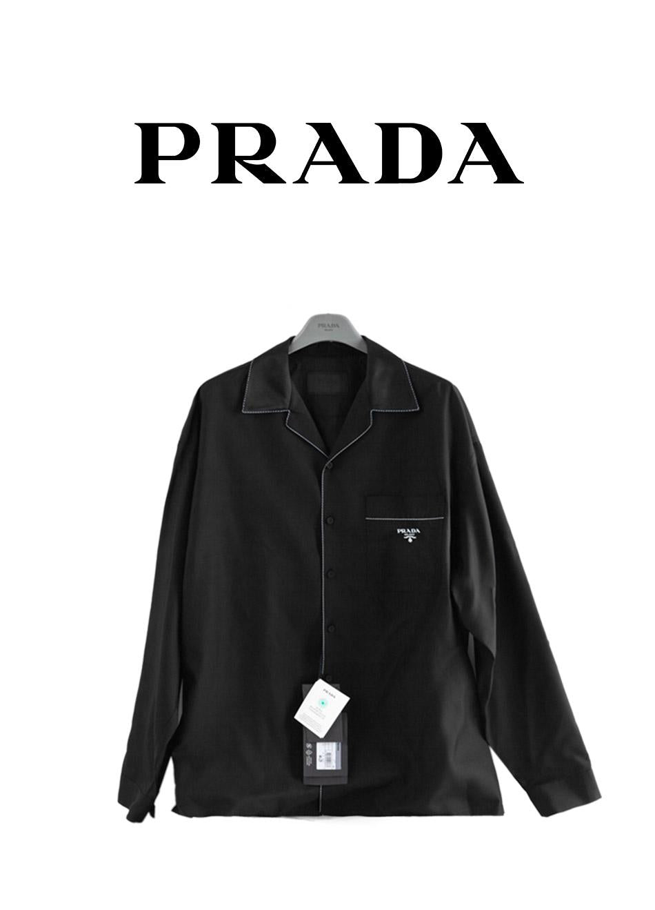 PRADA Stitch Detail Silk Long Sleeve Shirt