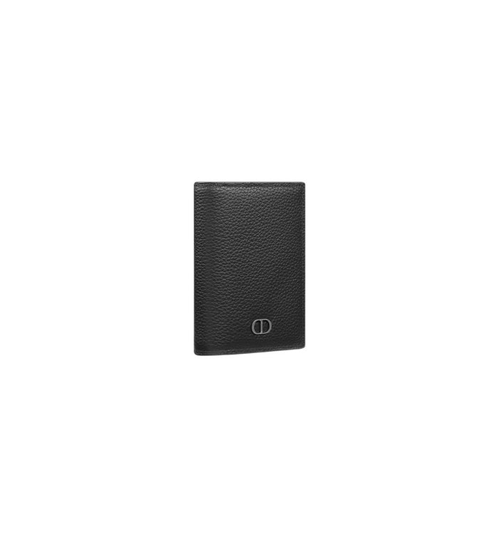 DIOR CD Icon Vertical Card Holder Grained Calfskin Black Card Wallet