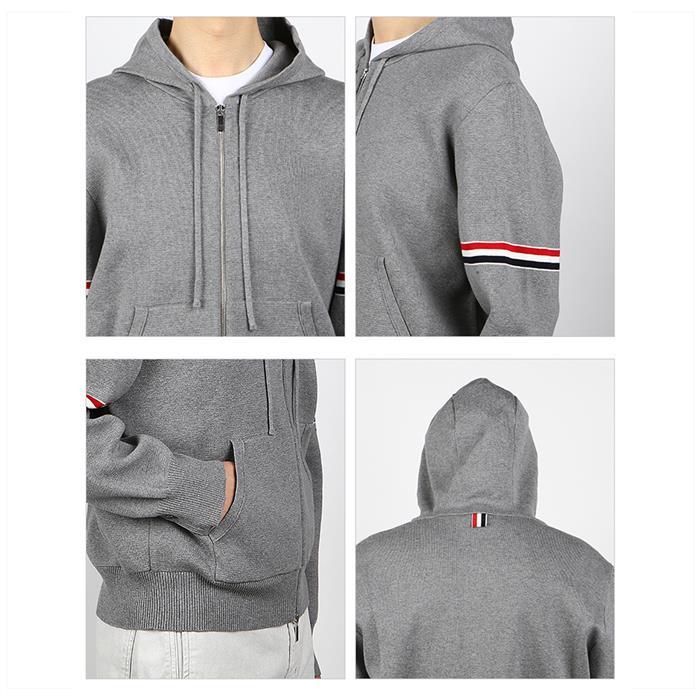 THOM BROWNE Armband Zip Hoodie Gray Men’s Sweatshirt