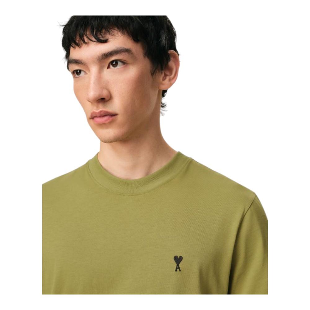 AMI Green Ami de Coeur White Cotton Short Sleeve T-Shirt