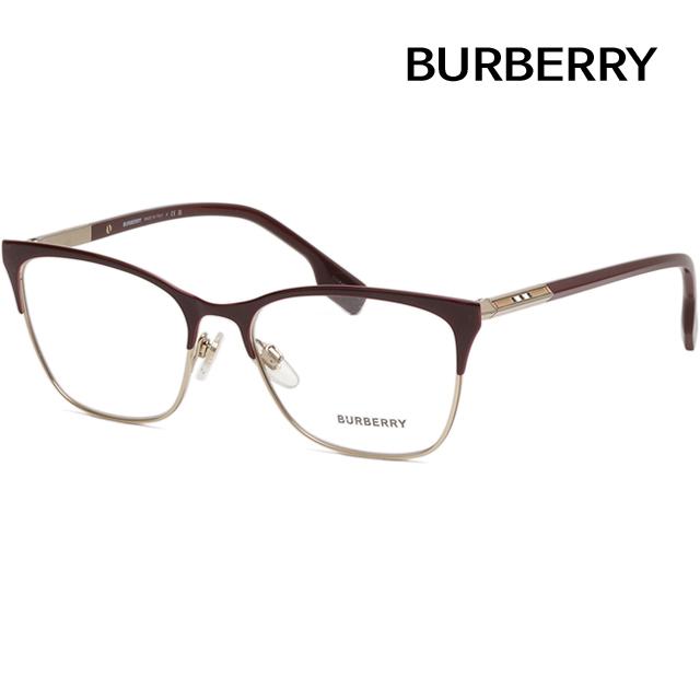 BURBERRY Burgundy Gold Half-Rim Square Cat-Eye Eyeglass Frames BE1362 1292