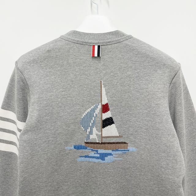 THOM BROWNE Armband 4-Bar Loopback Boat Embroidered Cardigan M MJT582E 00535 055