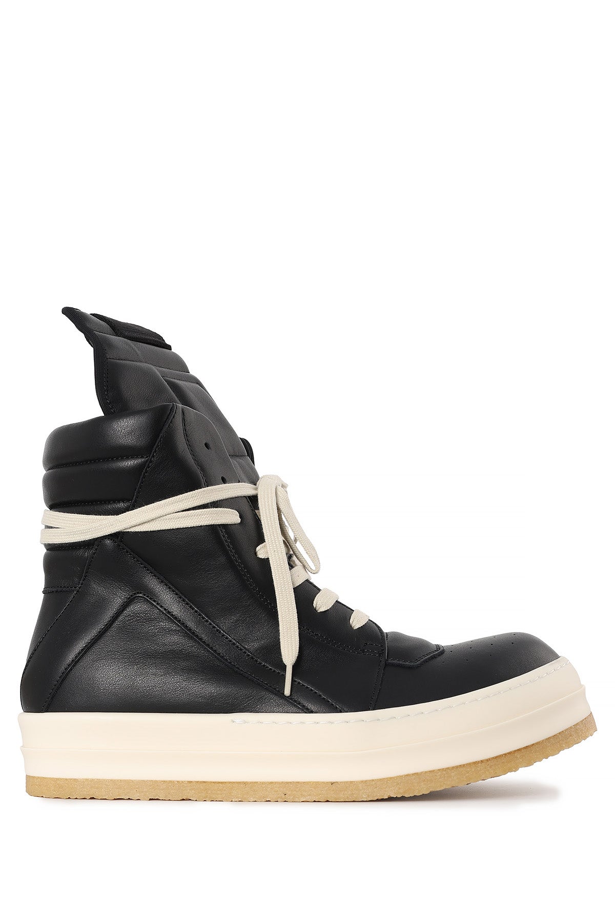 Rick Owens Black Milk Leather Geobasket High-Top Sneakers