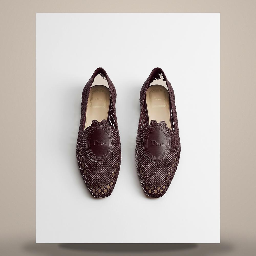 DIOR Burgundy Woven Lambskin Medallion Loafers KDF221NWL S33R