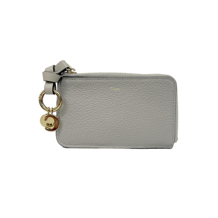 Chloe Alphabet Coin Card Holder Cashmere Gray Leather Wallet