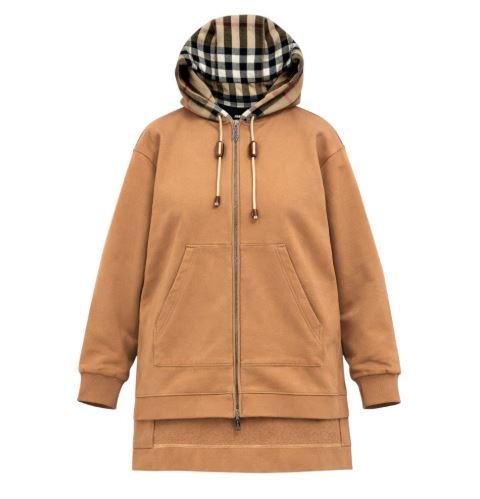 BURBERRY Women’s Samuel Check Asymmetric Long Hooded Zip-Up Hoodie