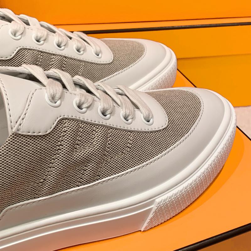 HERMES Canvas Calfskin Keep Sneaker Mules White Beige