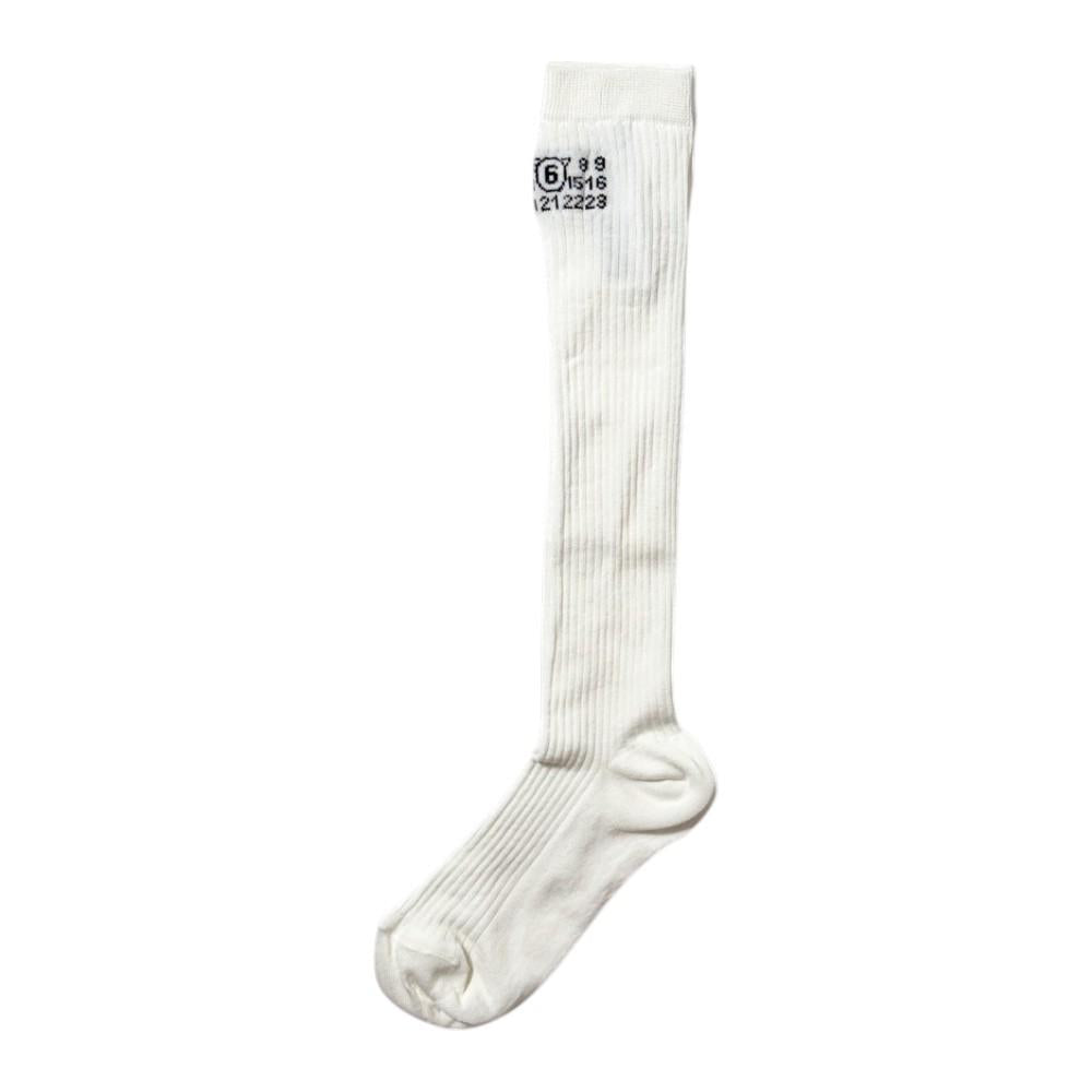 MM6 Jacquard Logo Over-the-Knee Socks White