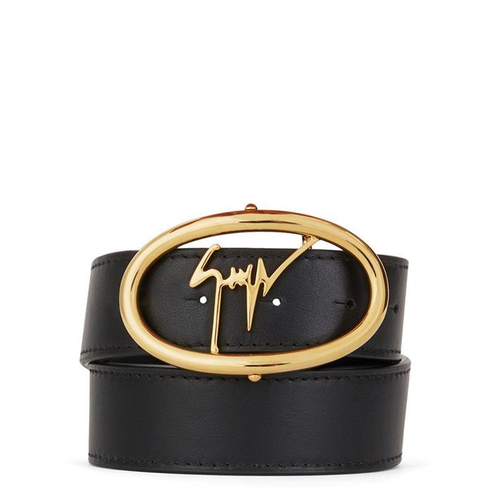 Giuseppe Zanotti Men’s Leather Belt with Gold Logo Buckle