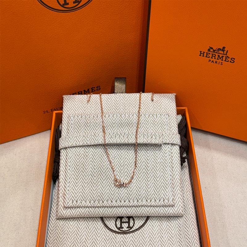 HERMES Mini Pop H Necklace Beige Rose Gold Unisex