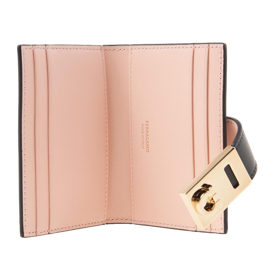 Ferragamo Women’s Hug Card Holder Wallet Black Leather 0770880