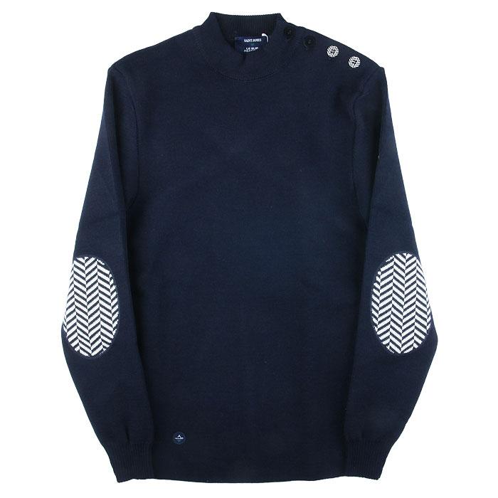 Saint James Men's Chevron Wool Navy Crewneck Sweater 0590