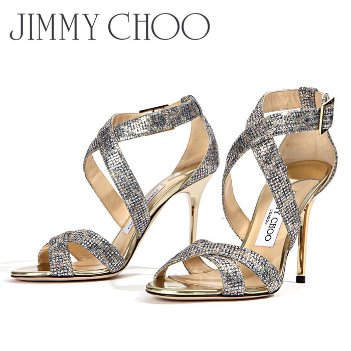 Jimmy Choo Women's Silver Glitter Sandals LOTTIE LGB