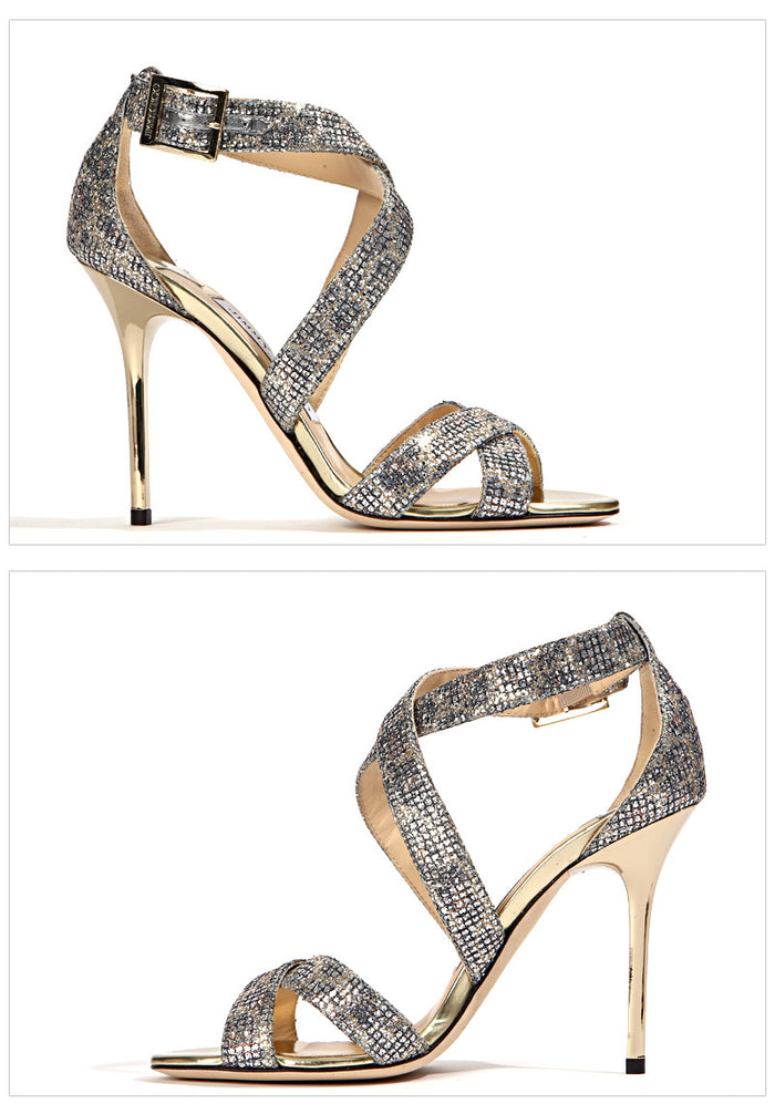 Jimmy Choo Women's Silver Glitter Sandals LOTTIE LGB