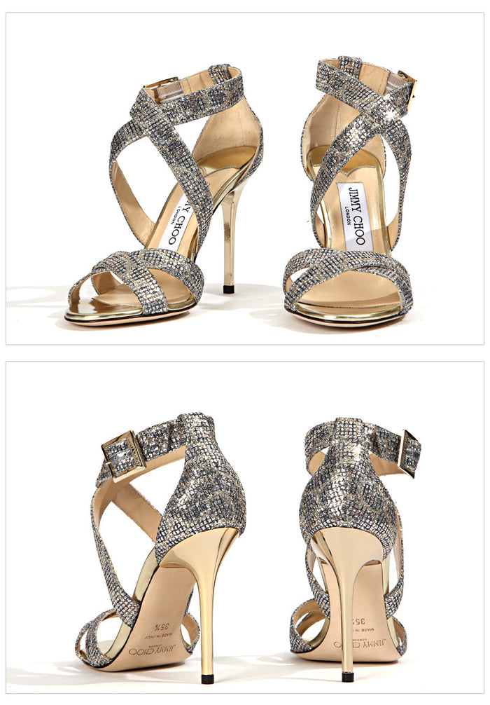Jimmy Choo Women's Silver Glitter Sandals LOTTIE LGB