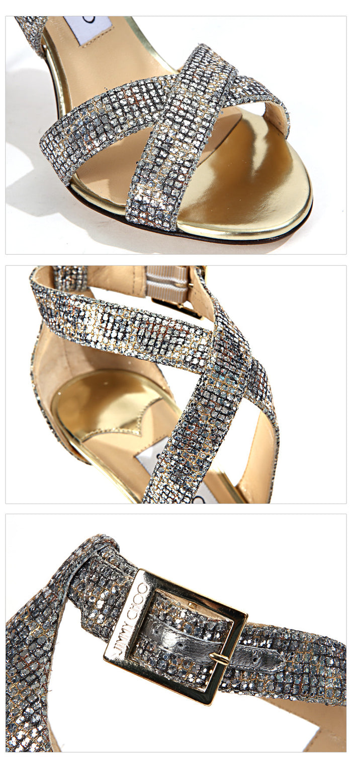 Jimmy Choo Women's Silver Glitter Sandals LOTTIE LGB