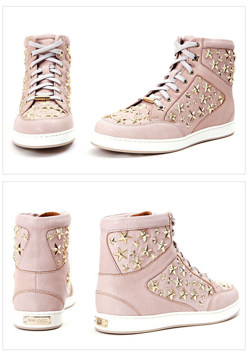 Jimmy Choo Tokyo Star Stud High Top Sneakers Lychee Leather