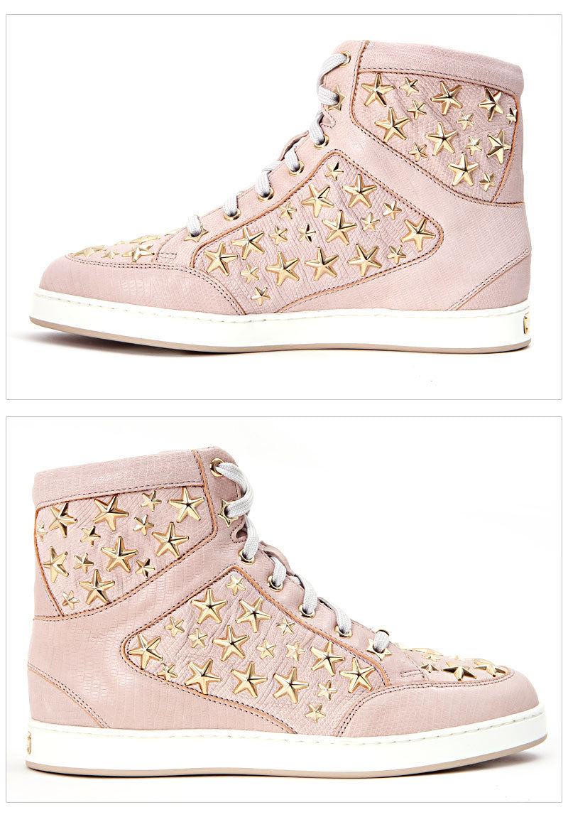 Jimmy Choo Tokyo Star Stud High Top Sneakers Lychee Leather