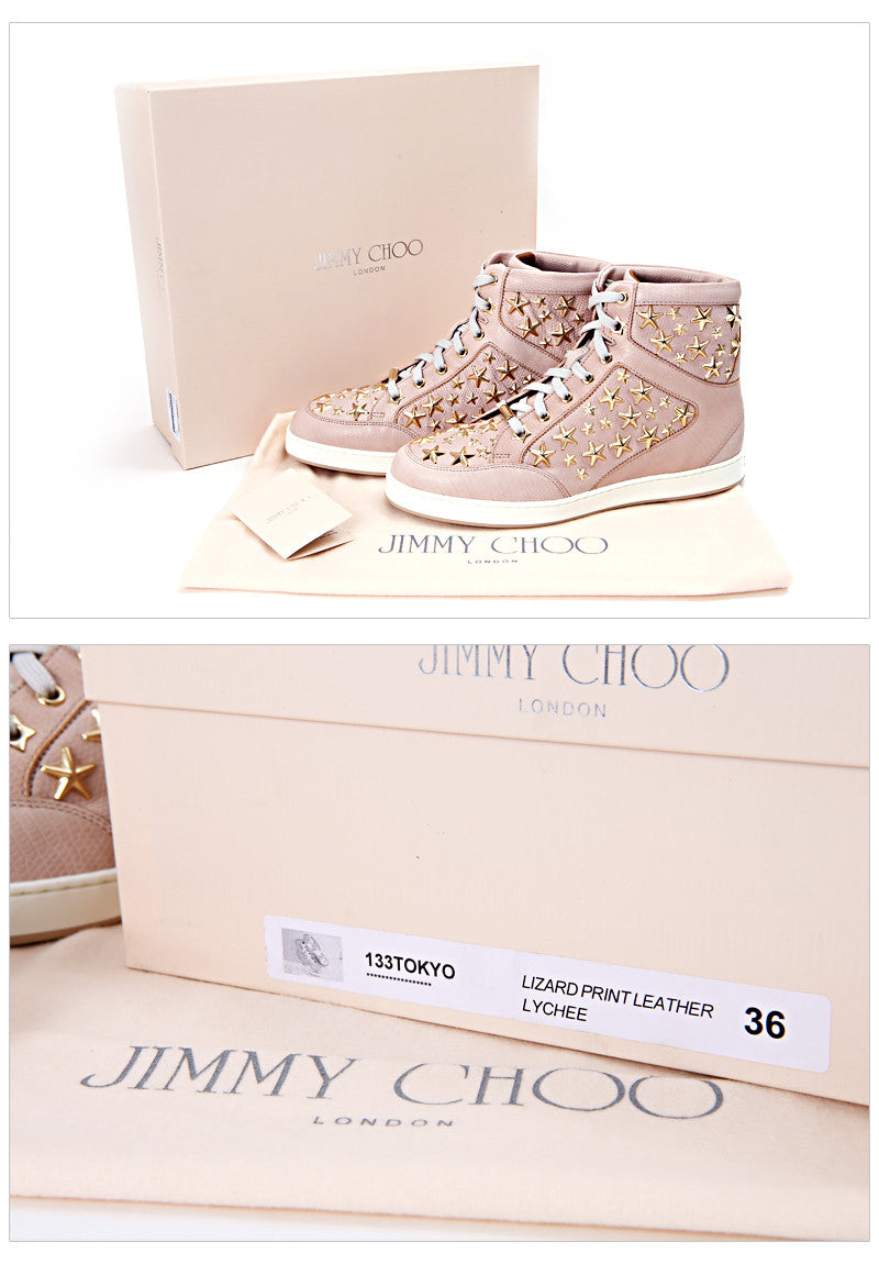 Jimmy Choo Tokyo Star Stud High Top Sneakers Lychee Leather
