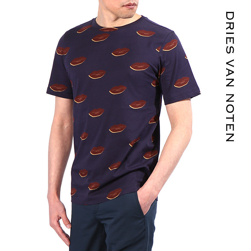 Dries Van Noten Adonis Lip Print T-Shirt Men's Black Cotton