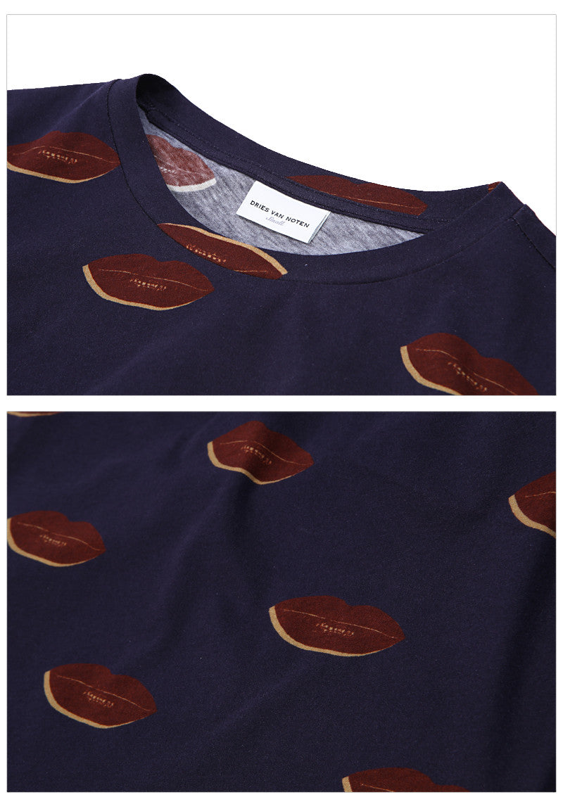 Dries Van Noten Adonis Lip Print T-Shirt Men's Black Cotton