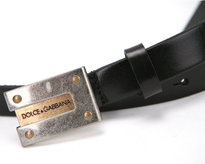Dolce&Gabbana Men's DG Logo Antique Plaque Buckle Skinny Belt BC2954 A6E61 80999